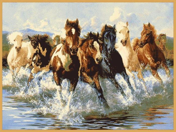 Ковер Hunnu  сувенирный 6S910 82 бегущие лошади